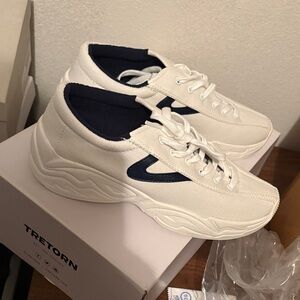 Tretorn White and Navy Low-Top Canvas Sneakers